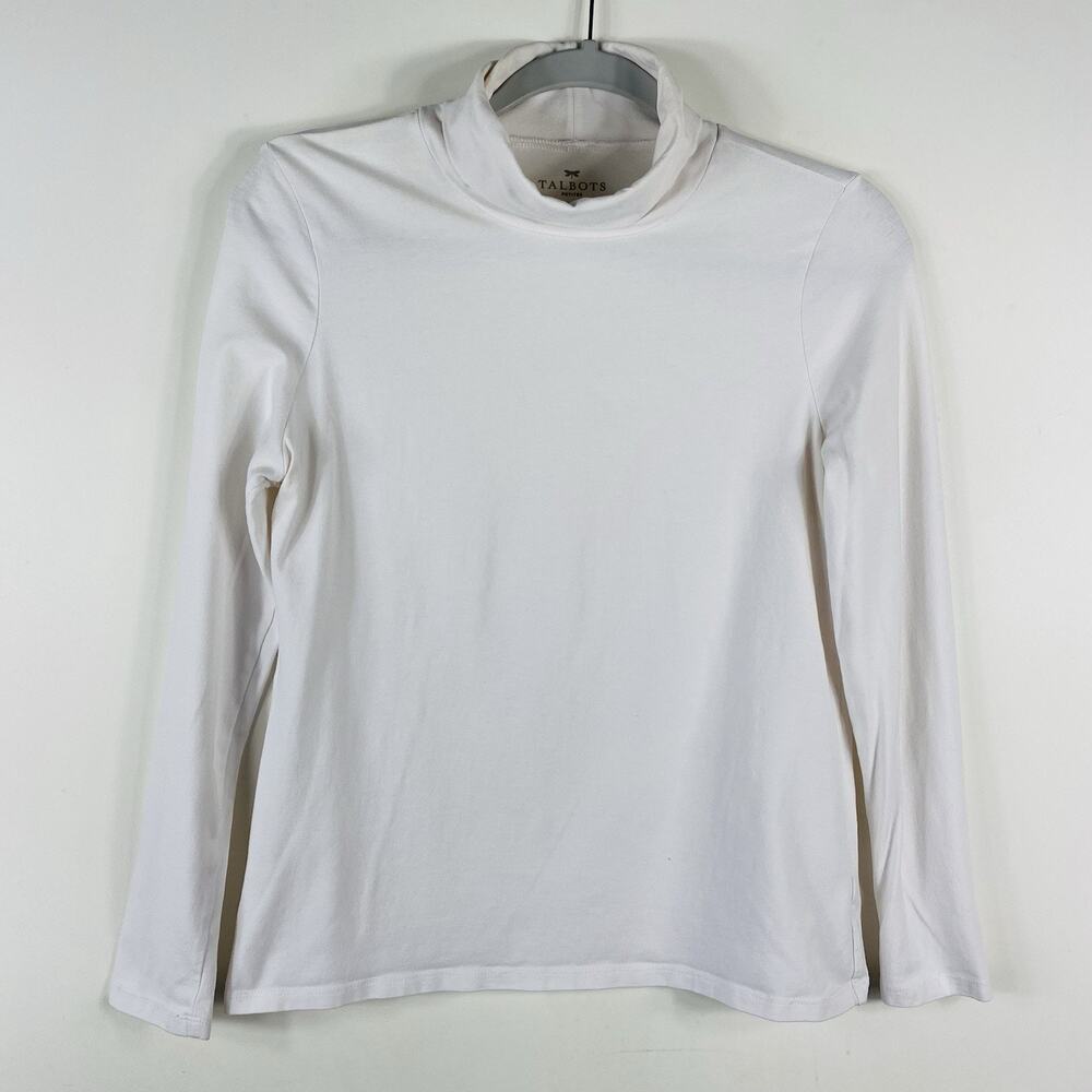 Talbots Top Medium Petite Ivory Turtleneck Long Sleeve Cotton Blend